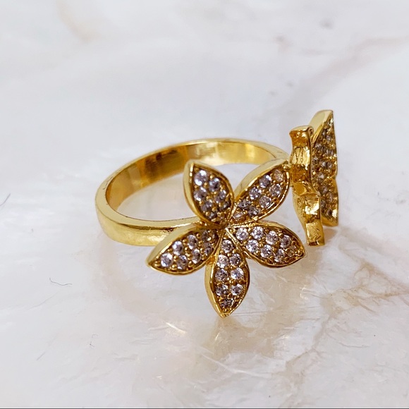 Gold Tone Rhinestone Open Butterfly Ring - Picture 3 of 6